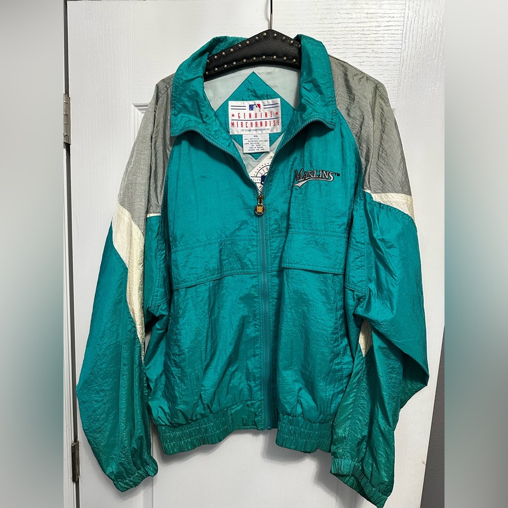 Vintage Genuine Merchandise Teal and Silver Marlins Windbreaker Jacket